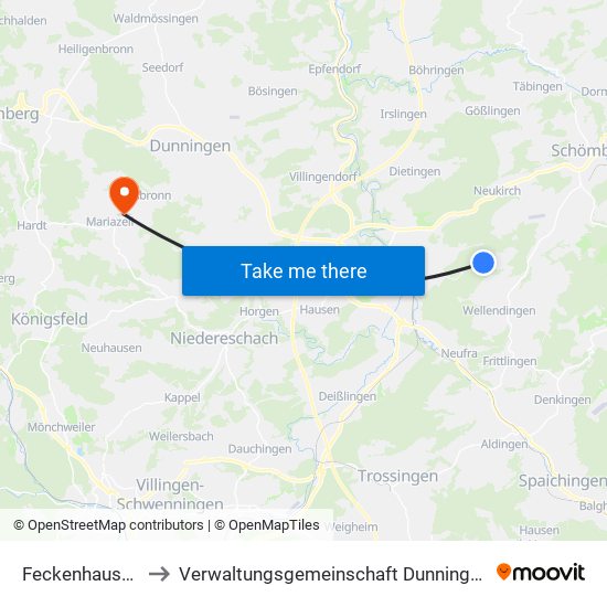 Feckenhausen to Verwaltungsgemeinschaft Dunningen map