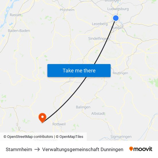 Stammheim to Verwaltungsgemeinschaft Dunningen map