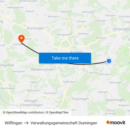 Wilflingen to Verwaltungsgemeinschaft Dunningen map