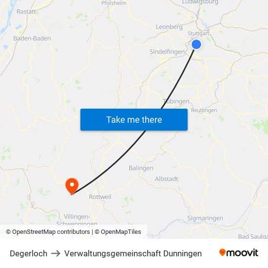 Degerloch to Verwaltungsgemeinschaft Dunningen map