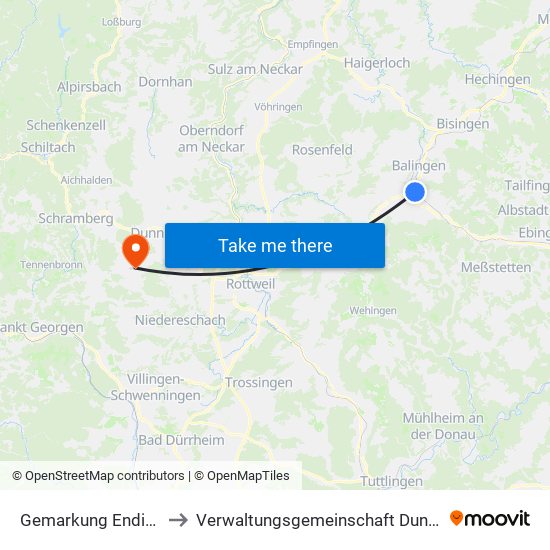 Gemarkung Endingen to Verwaltungsgemeinschaft Dunningen map