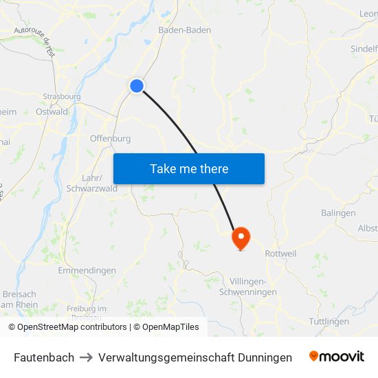 Fautenbach to Verwaltungsgemeinschaft Dunningen map