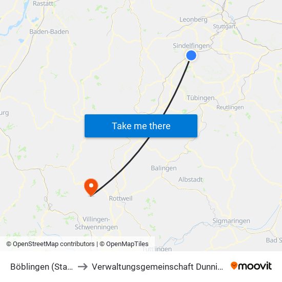 Böblingen (Stadt) to Verwaltungsgemeinschaft Dunningen map