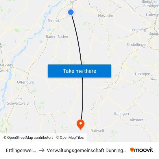 Ettlingenweier to Verwaltungsgemeinschaft Dunningen map