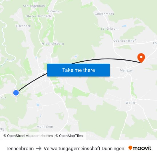 Tennenbronn to Verwaltungsgemeinschaft Dunningen map