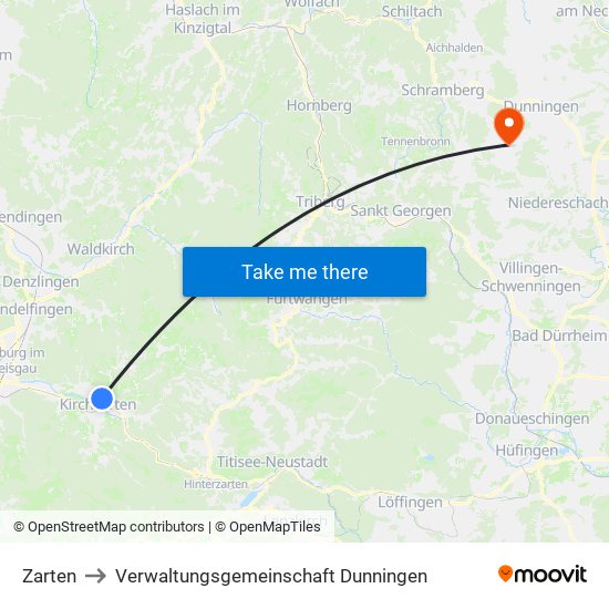 Zarten to Verwaltungsgemeinschaft Dunningen map