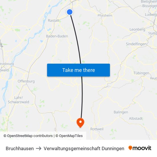 Bruchhausen to Verwaltungsgemeinschaft Dunningen map