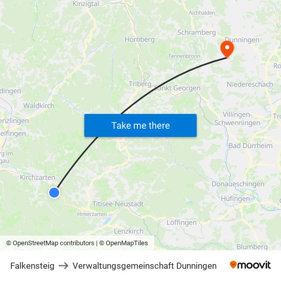 Falkensteig to Verwaltungsgemeinschaft Dunningen map