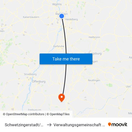Schwetzingerstadt/Oststadt to Verwaltungsgemeinschaft Dunningen map