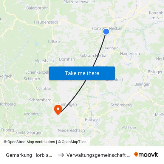 Gemarkung Horb am Neckar to Verwaltungsgemeinschaft Dunningen map