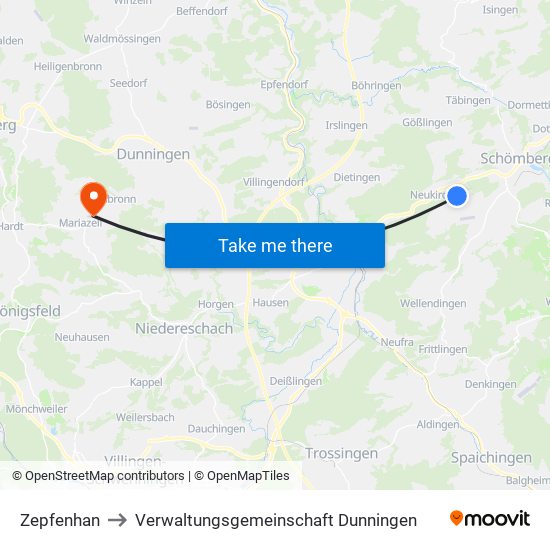 Zepfenhan to Verwaltungsgemeinschaft Dunningen map