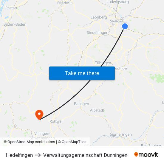 Hedelfingen to Verwaltungsgemeinschaft Dunningen map
