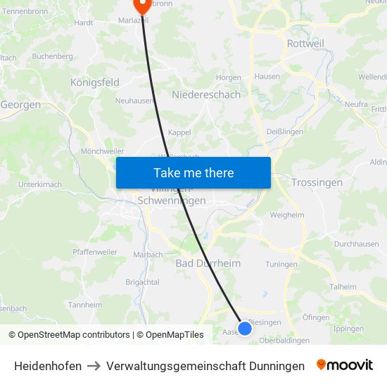 Heidenhofen to Verwaltungsgemeinschaft Dunningen map