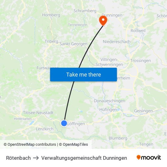 Rötenbach to Verwaltungsgemeinschaft Dunningen map