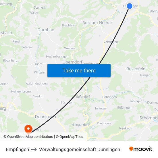 Empfingen to Verwaltungsgemeinschaft Dunningen map