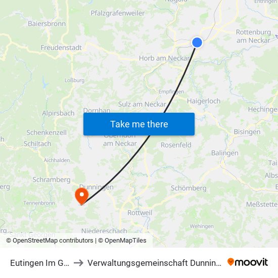 Eutingen Im Gäu to Verwaltungsgemeinschaft Dunningen map