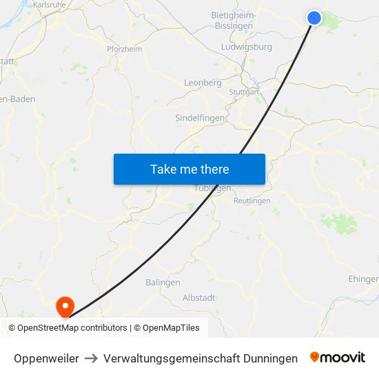 Oppenweiler to Verwaltungsgemeinschaft Dunningen map