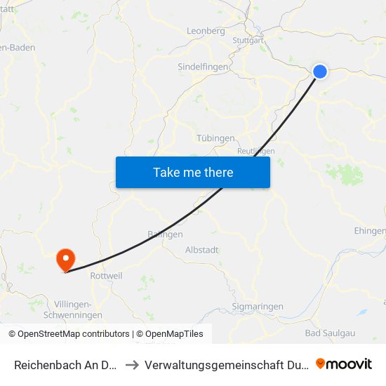 Reichenbach An Der Fils to Verwaltungsgemeinschaft Dunningen map