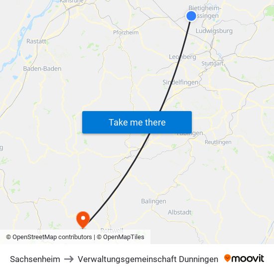 Sachsenheim to Verwaltungsgemeinschaft Dunningen map