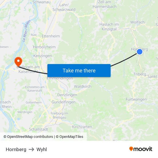 Hornberg to Wyhl map