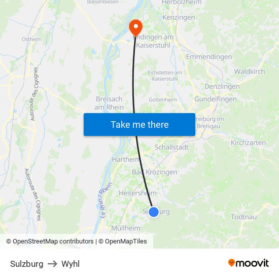 Sulzburg to Wyhl map