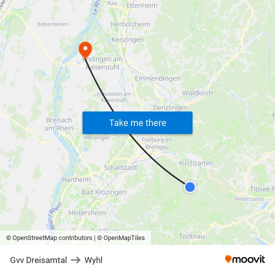 Gvv Dreisamtal to Wyhl map