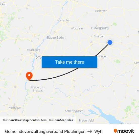 Gemeindeverwaltungsverband Plochingen to Wyhl map