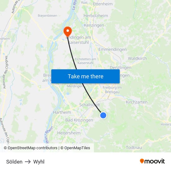 Sölden to Wyhl map