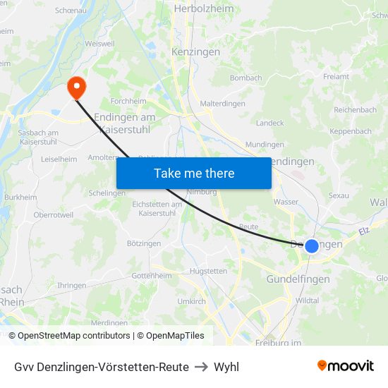 Gvv Denzlingen-Vörstetten-Reute to Wyhl map