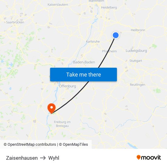 Zaisenhausen to Wyhl map