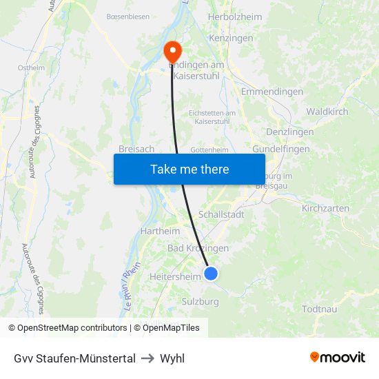 Gvv Staufen-Münstertal to Wyhl map