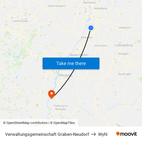 Verwaltungsgemeinschaft Graben-Neudorf to Wyhl map