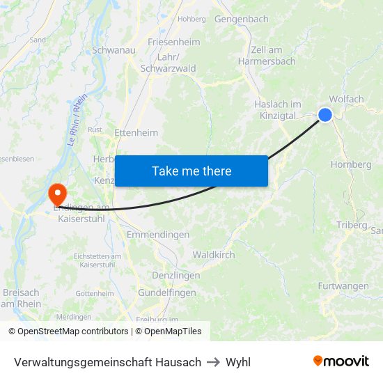 Verwaltungsgemeinschaft Hausach to Wyhl map