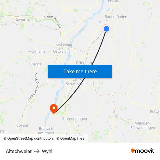 Altschweier to Wyhl map