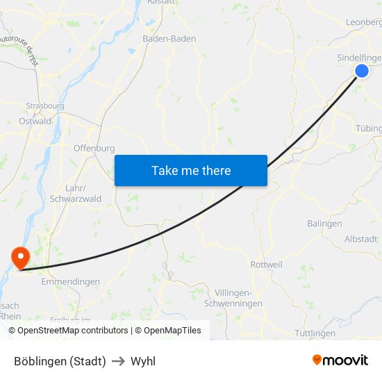 Böblingen (Stadt) to Wyhl map