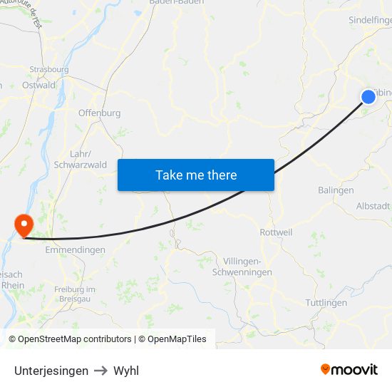 Unterjesingen to Wyhl map