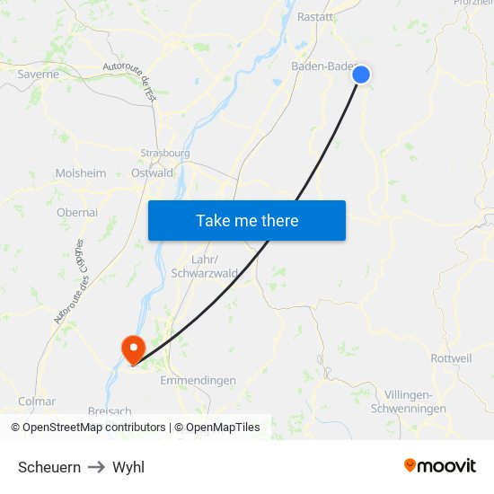 Scheuern to Wyhl map