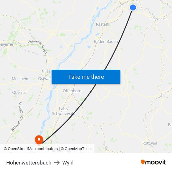 Hohenwettersbach to Wyhl map