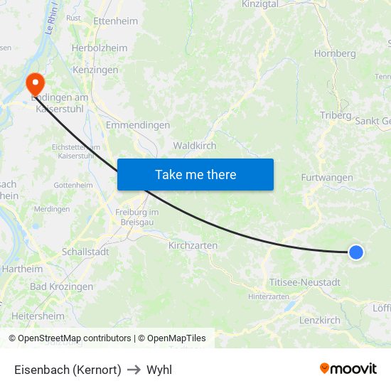 Eisenbach (Kernort) to Wyhl map