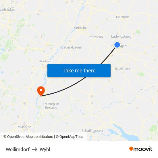 Weilimdorf to Wyhl map