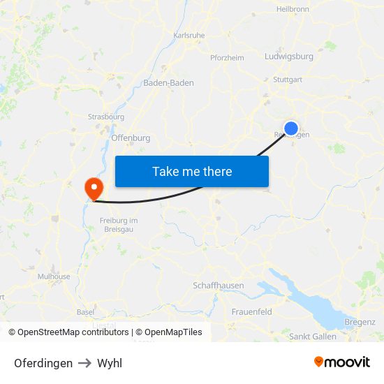 Oferdingen to Wyhl map