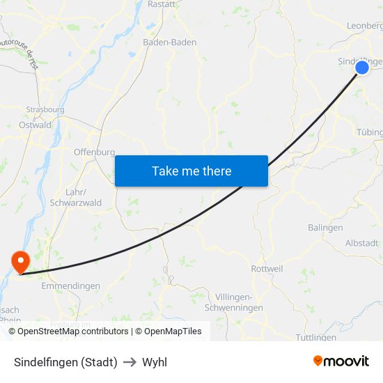 Sindelfingen (Stadt) to Wyhl map