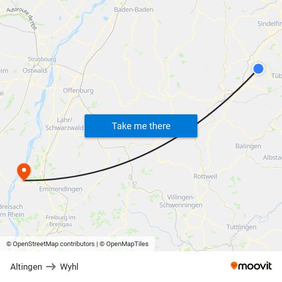 Altingen to Wyhl map