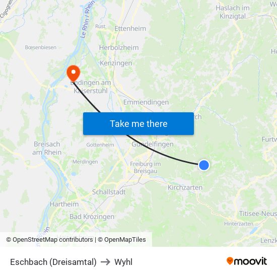 Eschbach (Dreisamtal) to Wyhl map