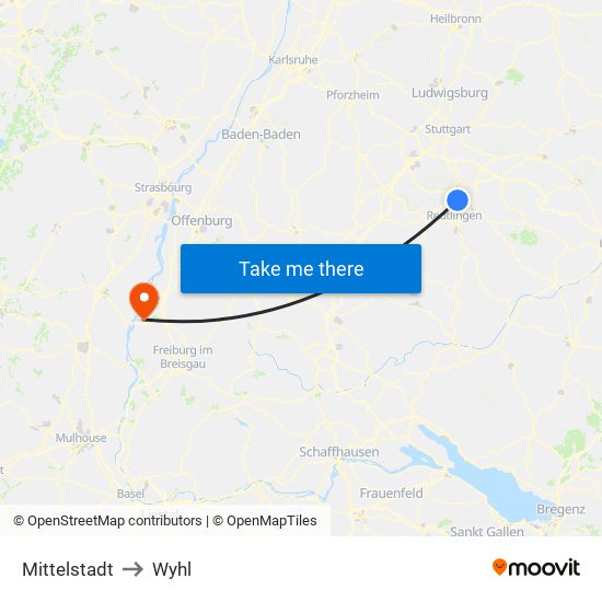 Mittelstadt to Wyhl map