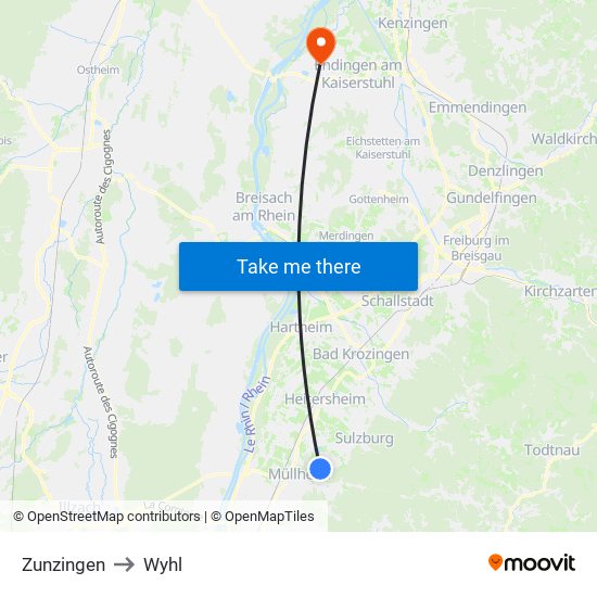 Zunzingen to Wyhl map