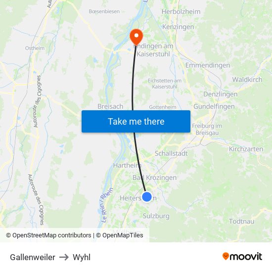 Gallenweiler to Wyhl map