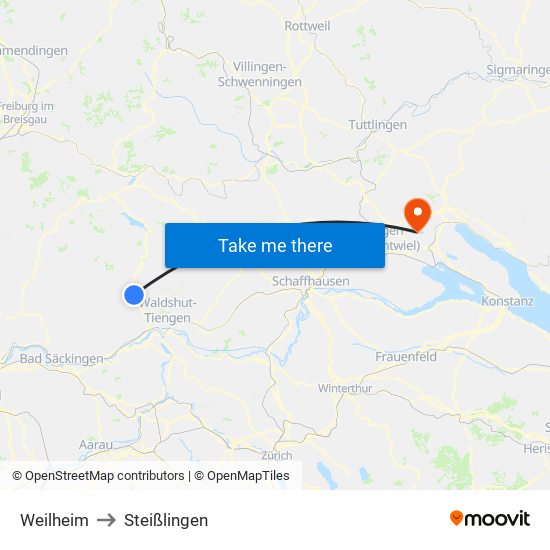 Weilheim to Steißlingen map