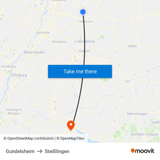 Gundelsheim to Steißlingen map