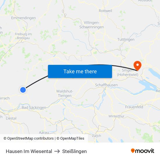 Hausen Im Wiesental to Steißlingen map